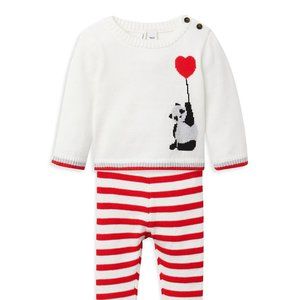 NWOT Janie & Jack Baby Panda Heart Knit Sweater Pants Set 2 Piece 0-3MO